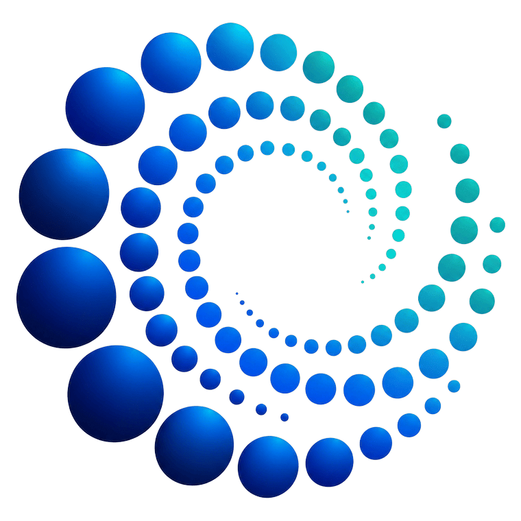 The Optivance logo: a spiral of dots moving from deep navy through blue to cyan